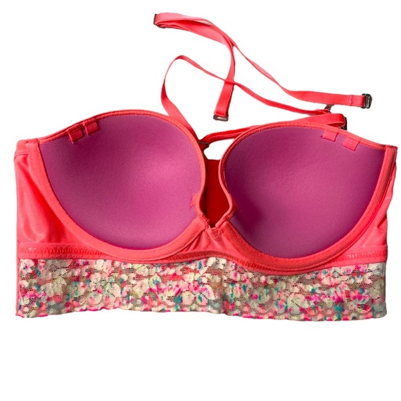 VS PINK Strapless Neon Orange Padded Bustier With Adjustable Straps Bra Size 34B - Picture 3 of 12